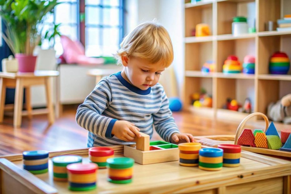 Criança brincando com brinquedos montessori