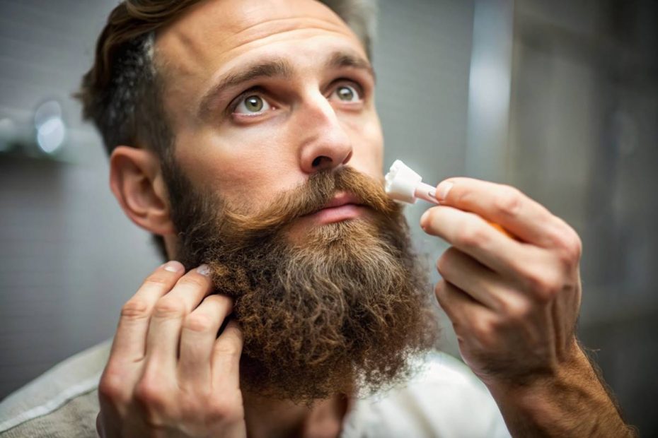 Homem passando produtos na barba